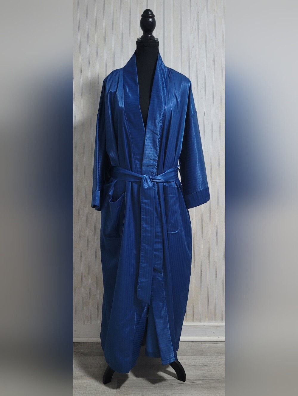 Vintage Christian Dior Monsieur Royal Blue Shadow Stripe Mens Unisex Robe OS